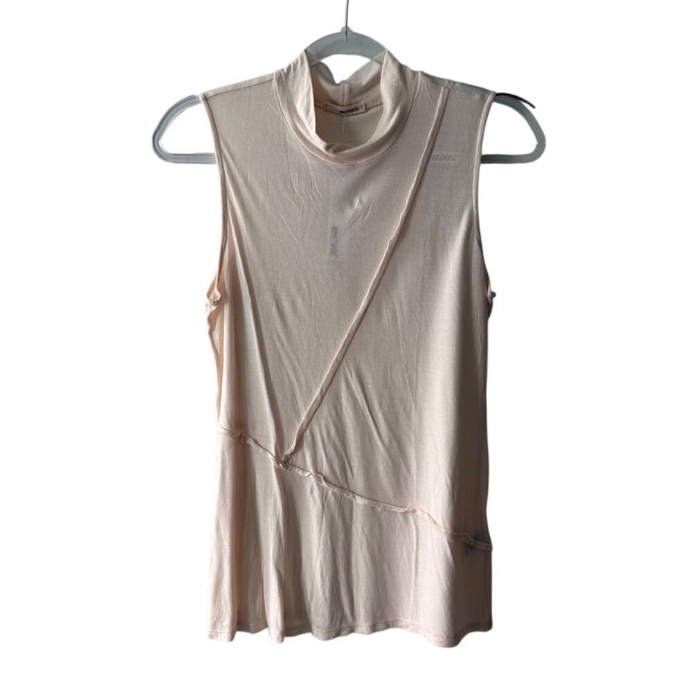 LAmade Sleeveless Mock Neck Micro Modal Raw Edge Stitch Design Shirt Pink Small